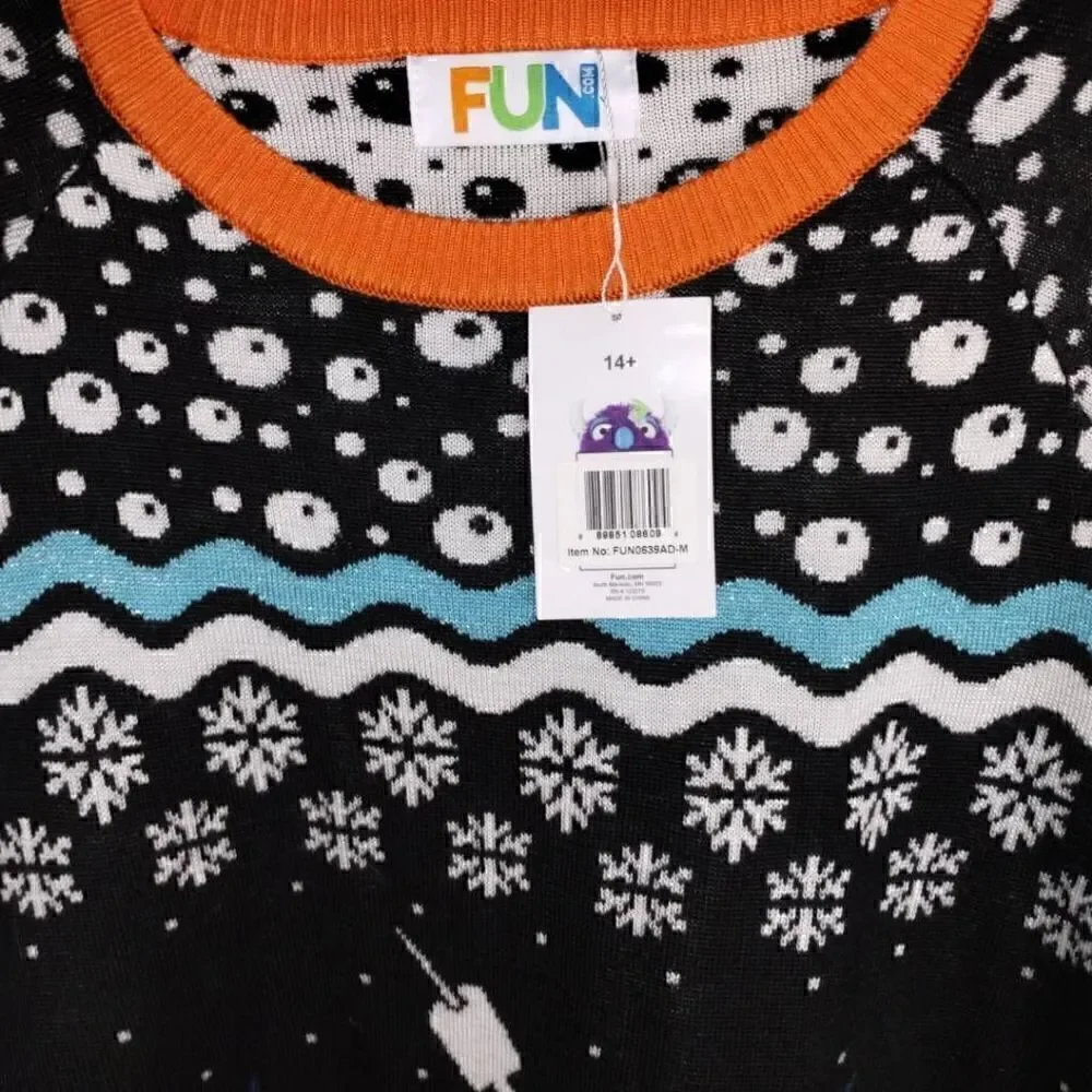 FUN Winter Sweater Unisex M, L Whales Snow‎ Roasting Crew Neck Acrylic Snow